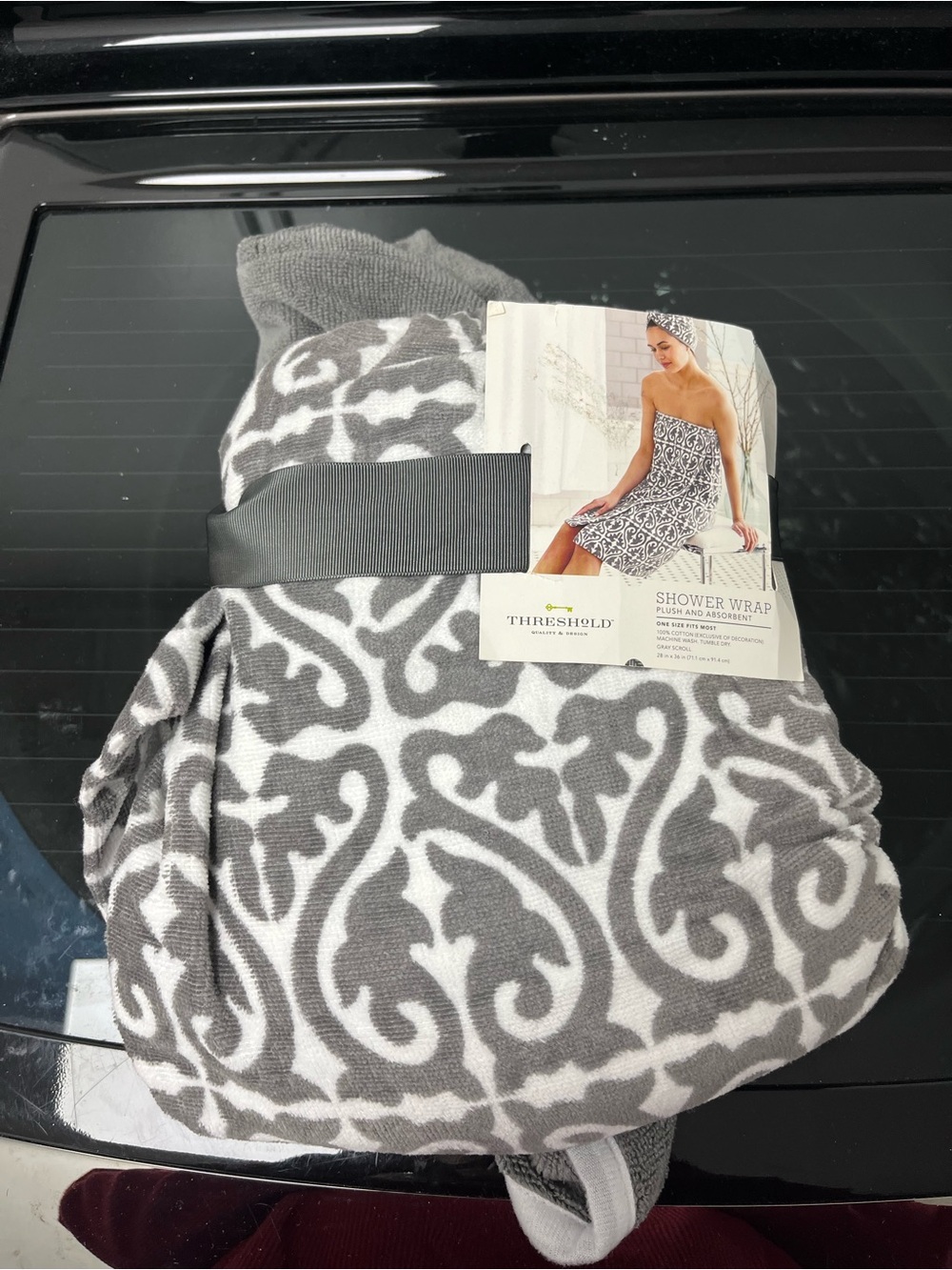 Threshold Gray and White Pattern Shower Wrap 2 piece